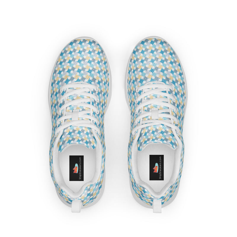 Aqua Diamond Pattern Athletic #96 - Back View | HA!LO Canvas Sneakers