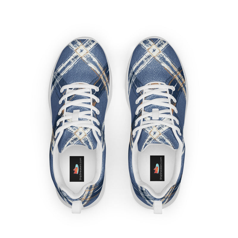 Blue Gold Check Athletic #151 - Back View | HA!LO Canvas Sneakers