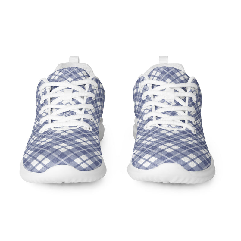 Blue Plaid Stripe Athletic #211 - Front View | HA!LO Canvas Sneakers