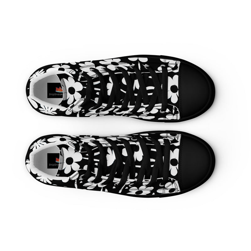 Black Daisy High Top #139 - Lifestyle Shot | HA!LO Canvas Sneakers