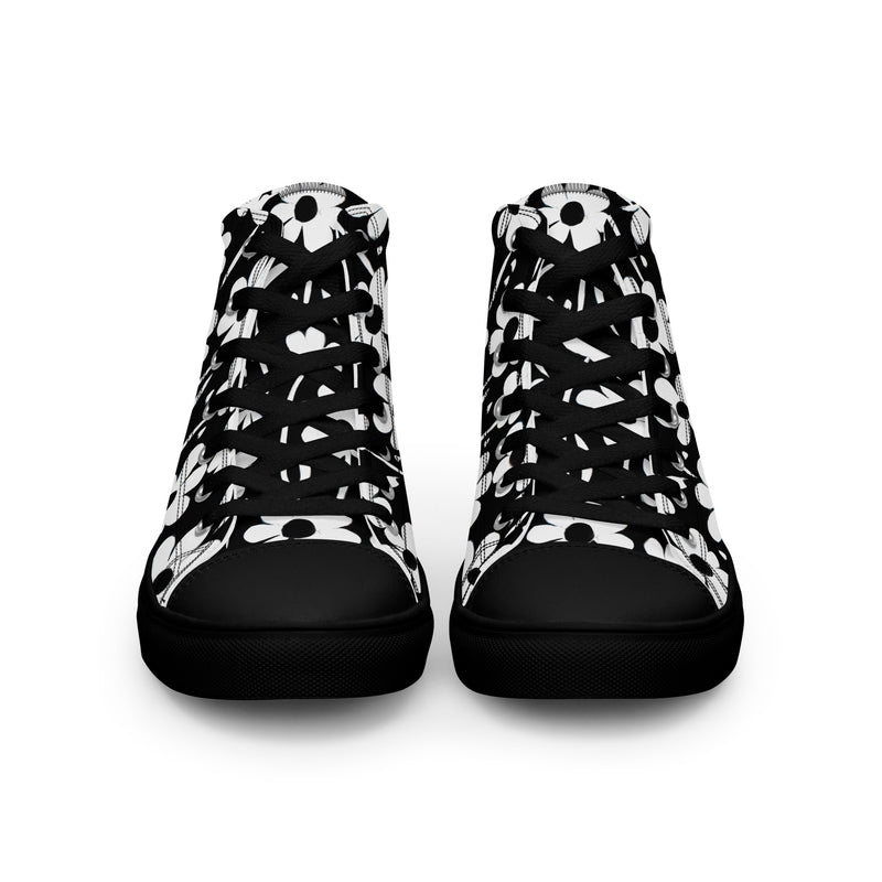 Black Daisy High Top #139 - Close Up Detail | HA!LO Canvas Sneakers