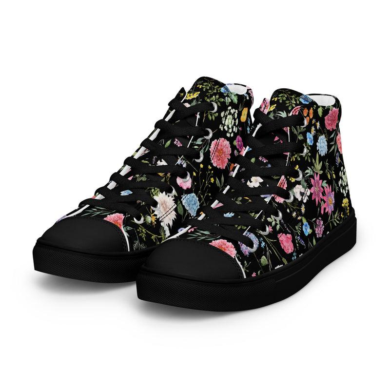 Dark Floral High Top #130 - Back View | HA!LO Canvas Sneakers