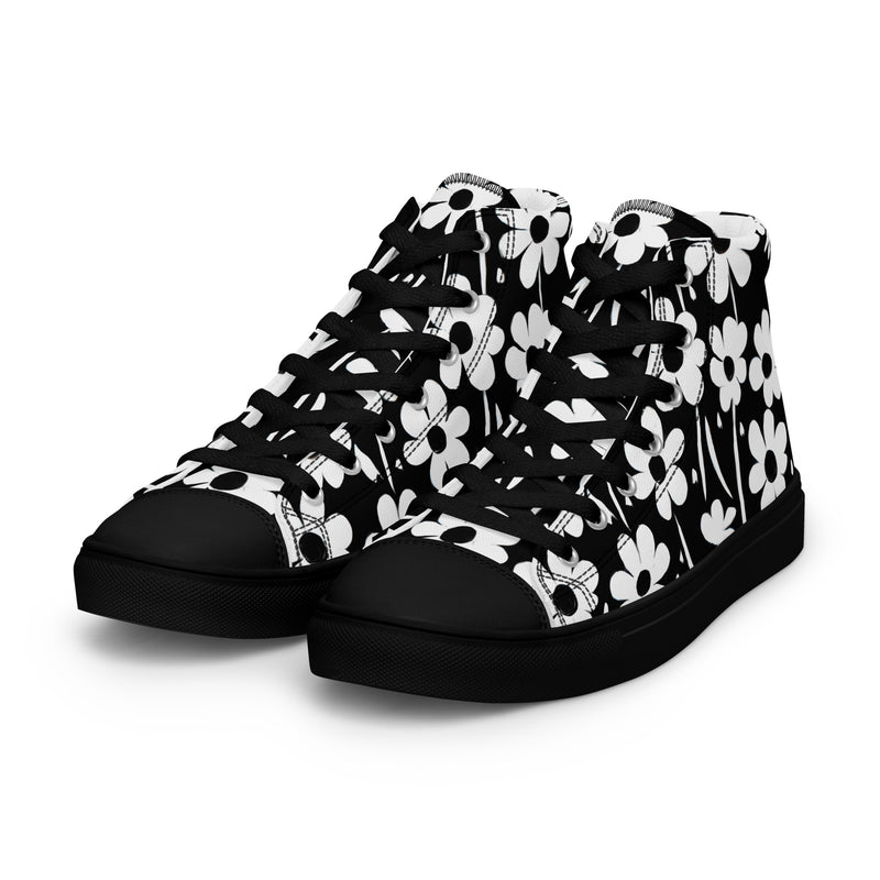 Black Daisy High Top #139 - Back View | HA!LO Canvas Sneakers