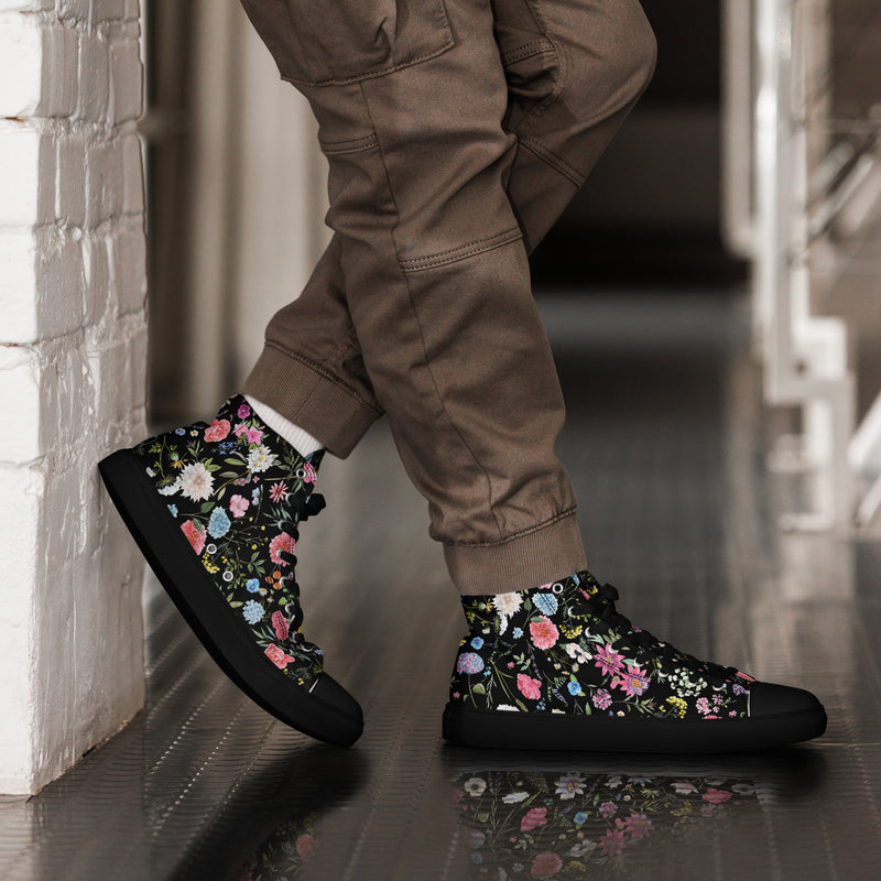 Dark Floral High Top #130 - Opposite Side | HA!LO Canvas Sneakers
