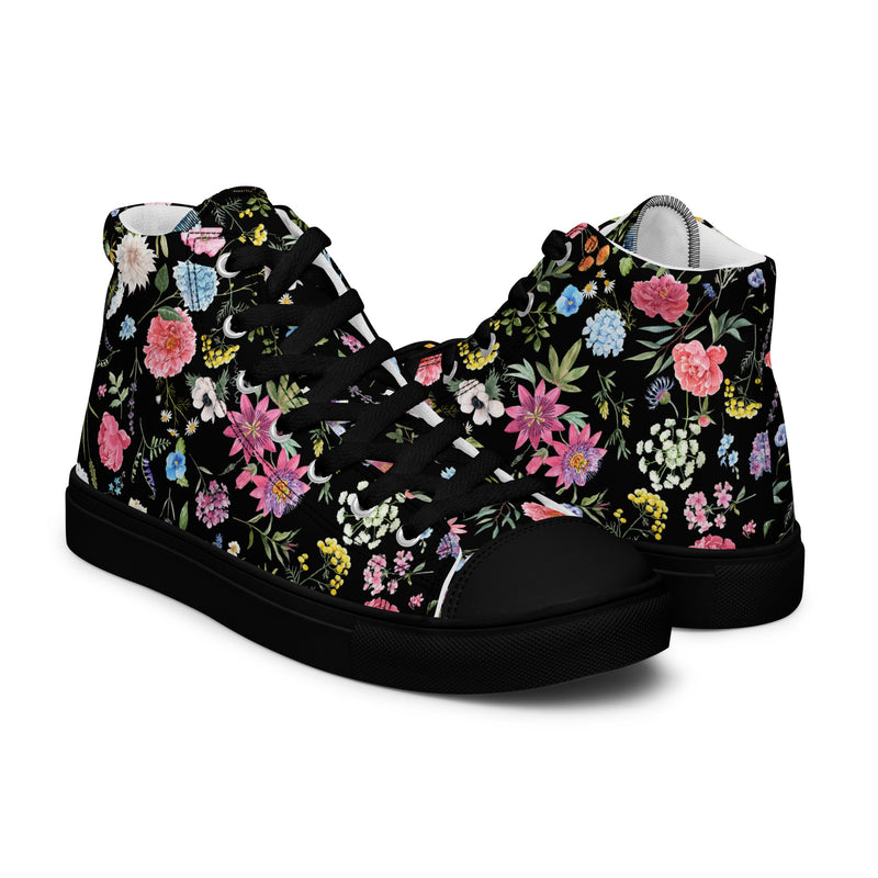 Dark Floral High Top #130 - Top Down View | HA!LO Canvas Sneakers
