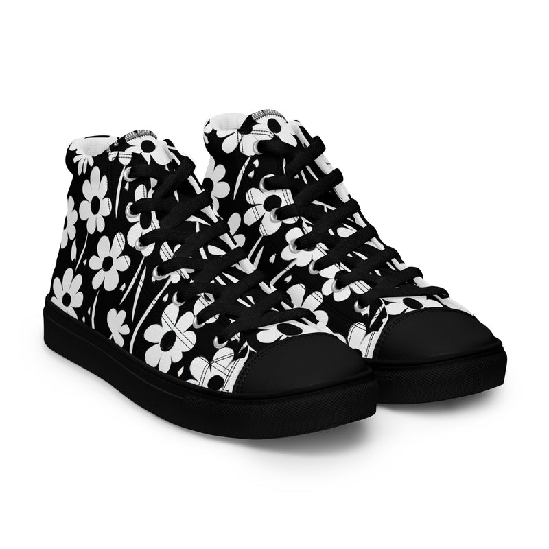 Black Daisy High Top #139 - Front View | HA!LO Canvas Sneakers