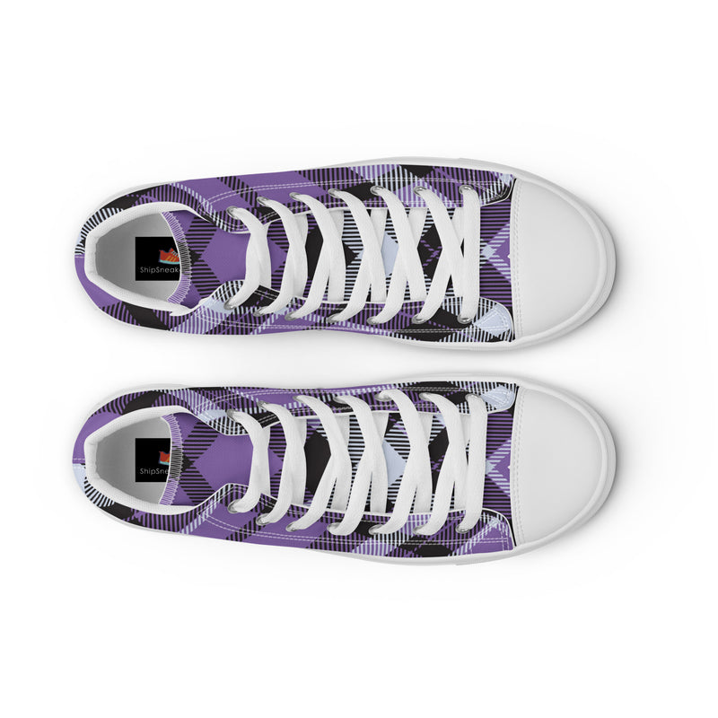 Purple Plaid High Top #41 - Close Up Detail | HA!LO Canvas Sneakers