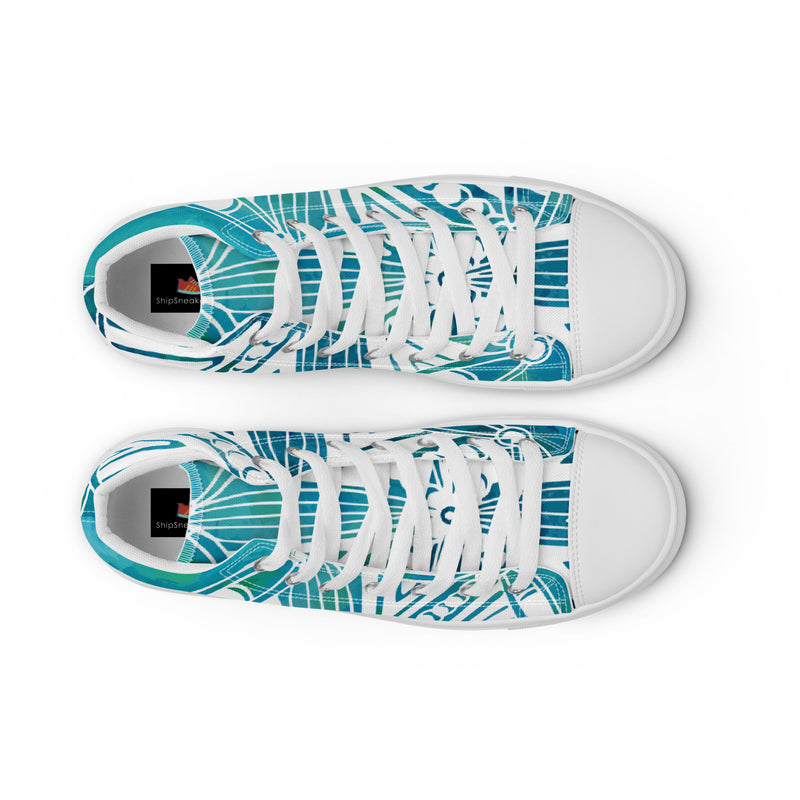 Teal Abstract High Top #64 - Lifestyle Shot | HA!LO Canvas Sneakers