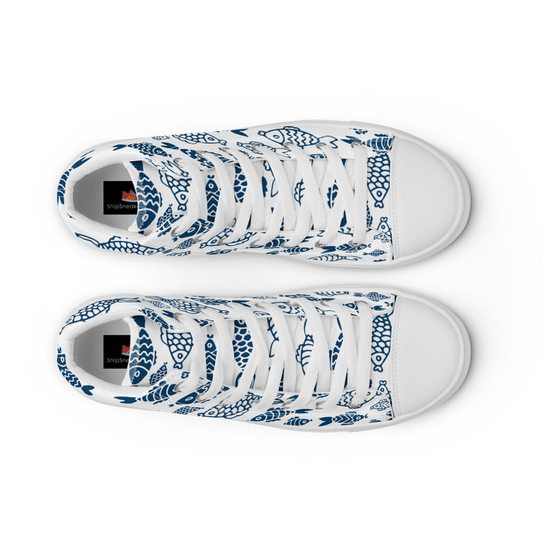 Blue Fish High Top #119 - Lifestyle Shot | HA!LO Canvas Sneakers