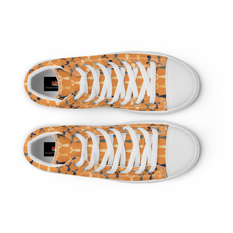 Orange Honeycomb Dad High Top #169 - Angled View | HA!LO Canvas Sneakers