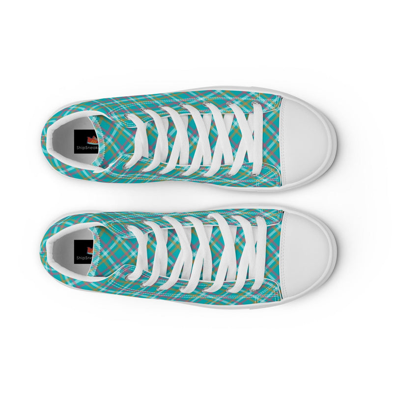 Teal Plaid High Top #192 - Lifestyle Shot | HA!LO Canvas Sneakers