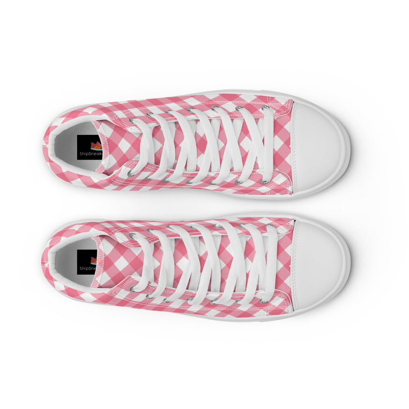 Rose Gingham High Top #194 - Front View | HA!LO Canvas Sneakers