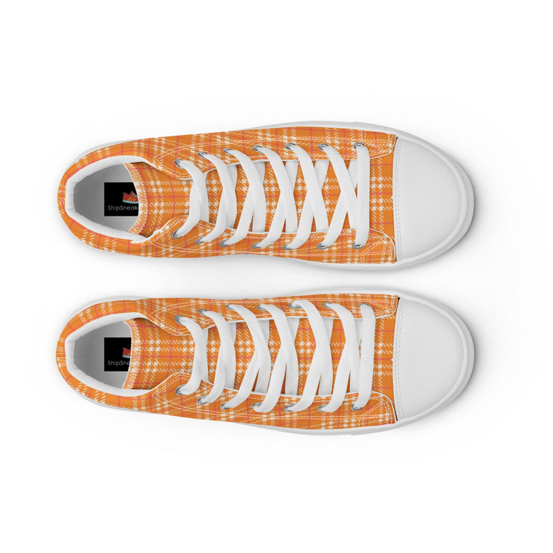 Tangerine Plaid High Top #195 - Lifestyle Shot | HA!LO Canvas Sneakers