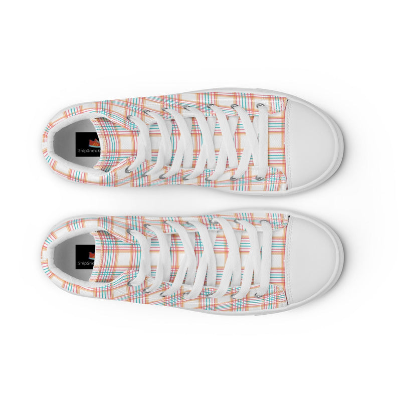Peach Plaid High Top #196 - Lifestyle Shot | HA!LO Canvas Sneakers
