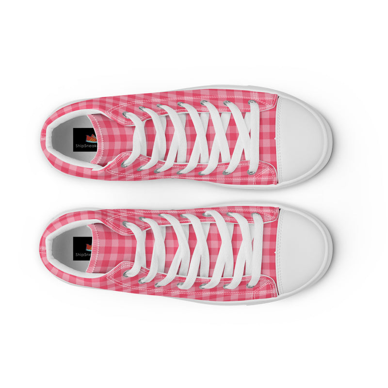 Pink Gingham High Top #198 - Lifestyle Shot | HA!LO Canvas Sneakers
