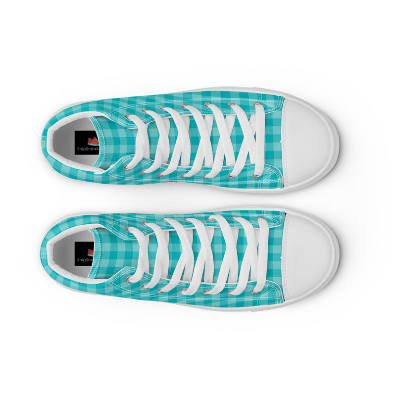 Teal Gingham High Top #200 - Lifestyle Shot | HA!LO Canvas Sneakers