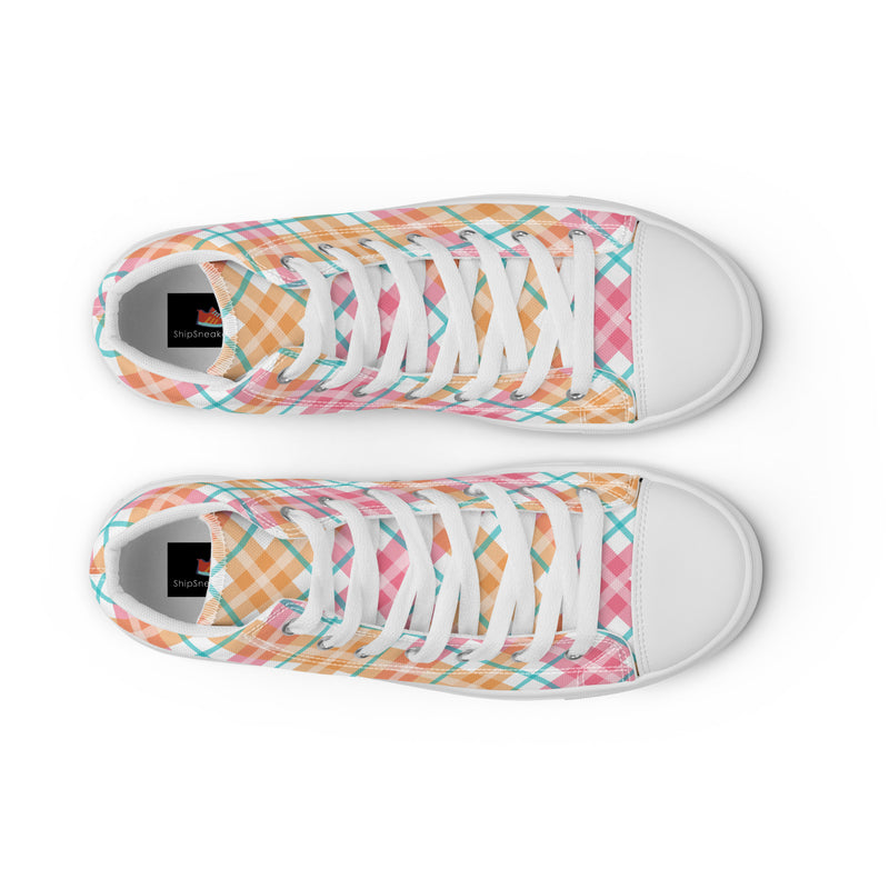 Rainbow Plaid High Top #202 - Lifestyle Shot | HA!LO Canvas Sneakers
