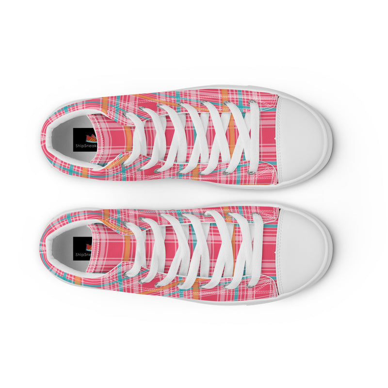Coral Plaid High Top #203 - Lifestyle Shot | HA!LO Canvas Sneakers