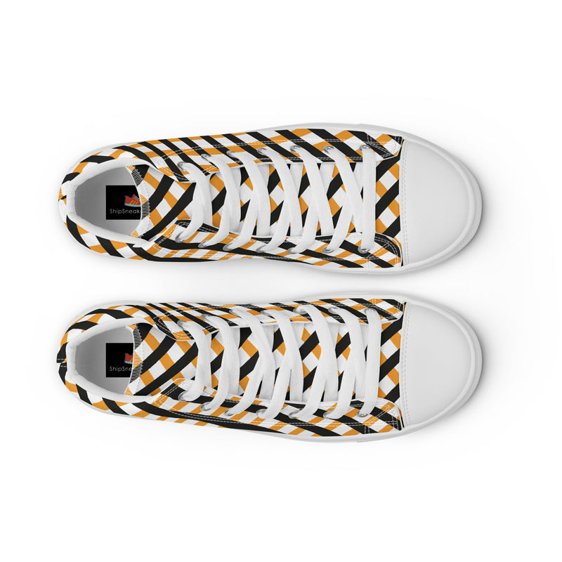 Orange Gingham High Top #217 - Lifestyle Shot | HA!LO Canvas Sneakers