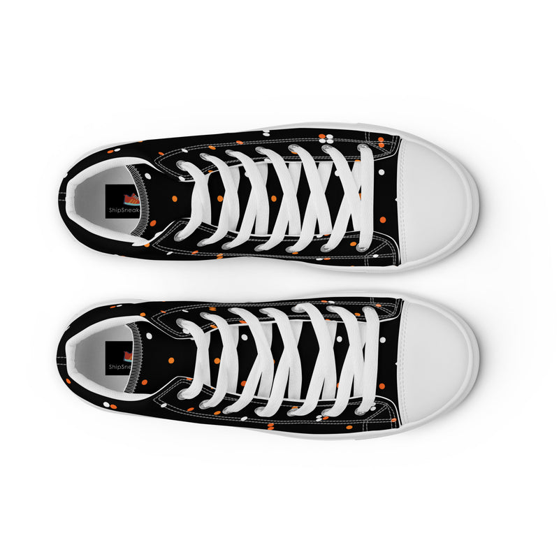 Black Orange Dot High Top #246 - Lifestyle Shot | HA!LO Canvas Sneakers