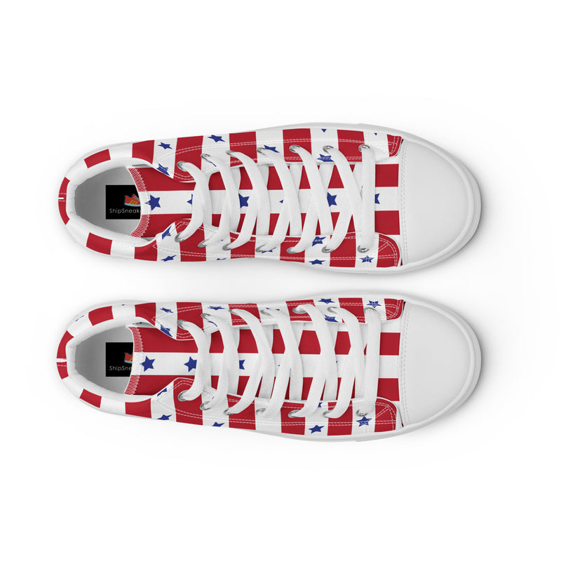 Red Stripe High Top #348 - Angled View | HA!LO Canvas Sneakers