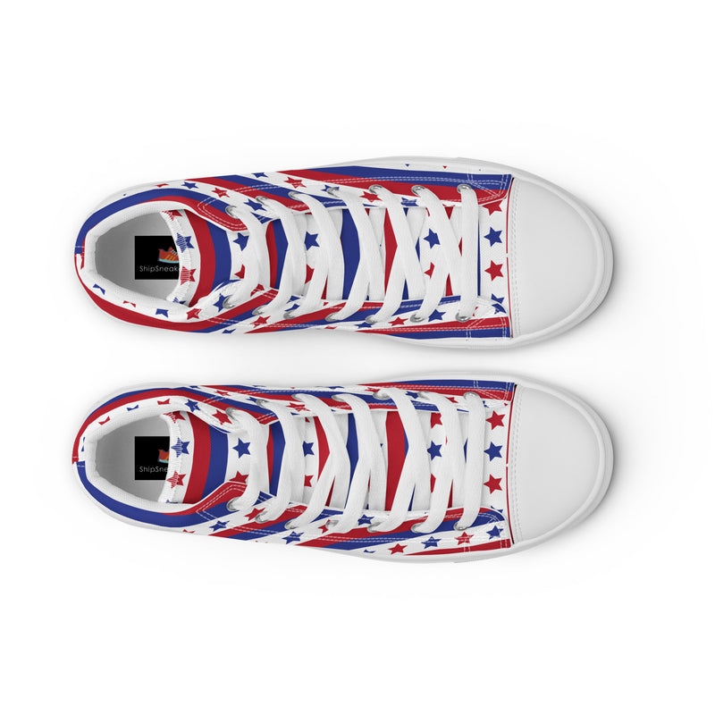 Stars & Stripes High Top #331 - Angled View | HA!LO Canvas Sneakers