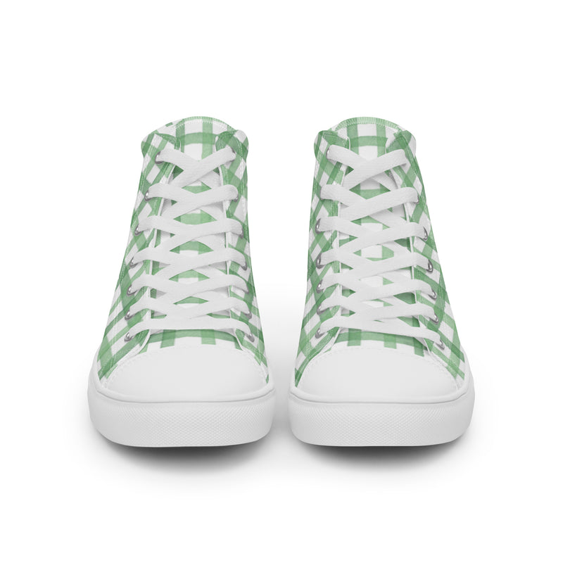 Green Gingham High Top #21 - Close Up Detail | HA!LO Canvas Sneakers