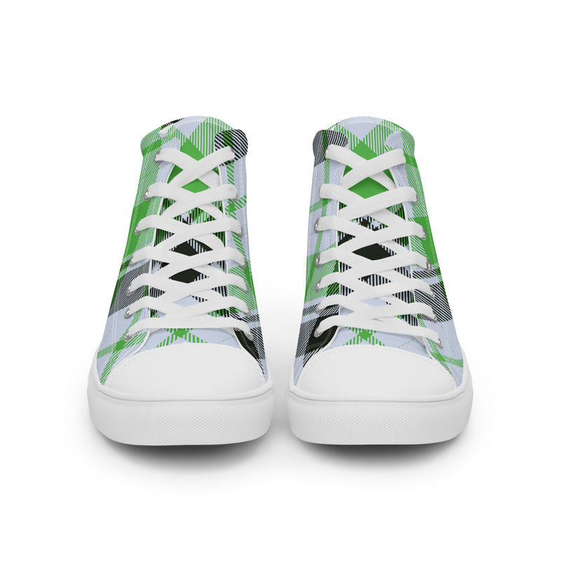 Green Plaid High Top #40 - Angled View | HA!LO Canvas Sneakers