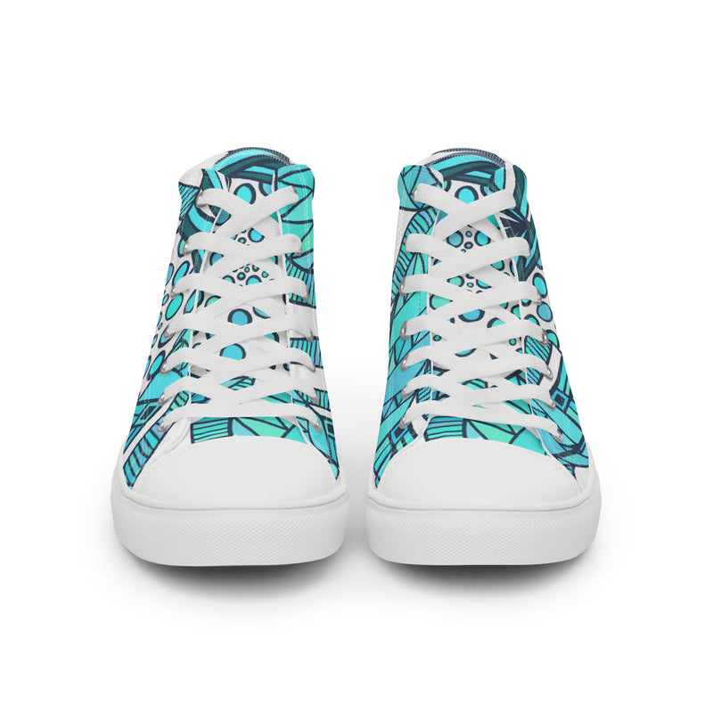 Teal Patchwork High Top #50 - Close Up Detail | HA!LO Canvas Sneakers