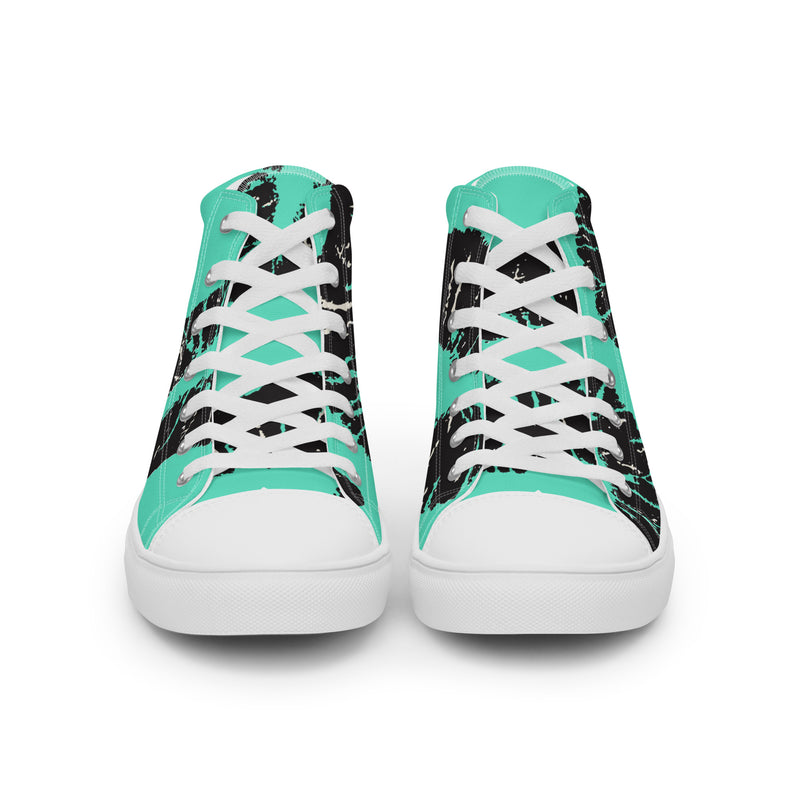 Teal Monstera High Top #52 - Close Up Detail | HA!LO Canvas Sneakers