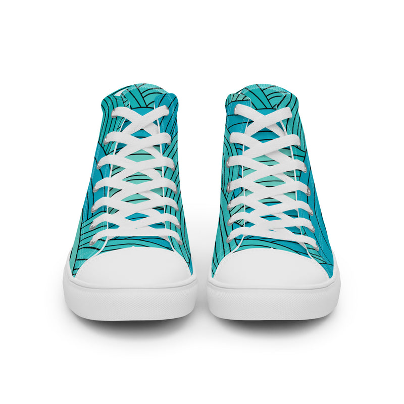 Teal Wave High Top #60 - Close Up Detail | HA!LO Canvas Sneakers