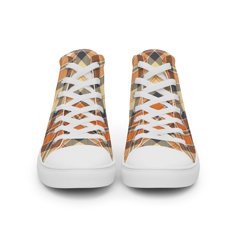 Orange Plaid Dad High Top #166 - Close Up Detail | HA!LO Canvas Sneakers