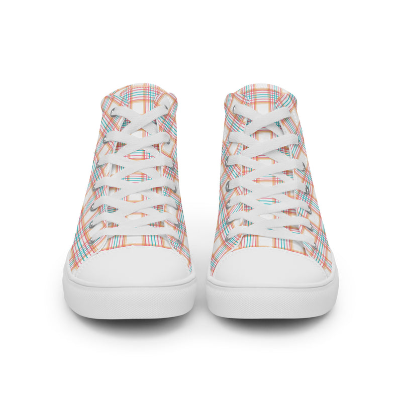 Peach Plaid High Top #196 - Close Up Detail | HA!LO Canvas Sneakers