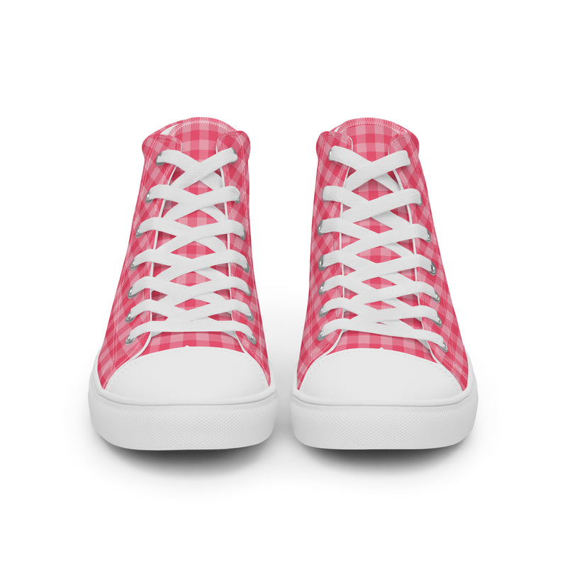 Pink Gingham High Top #198 - Close Up Detail | HA!LO Canvas Sneakers