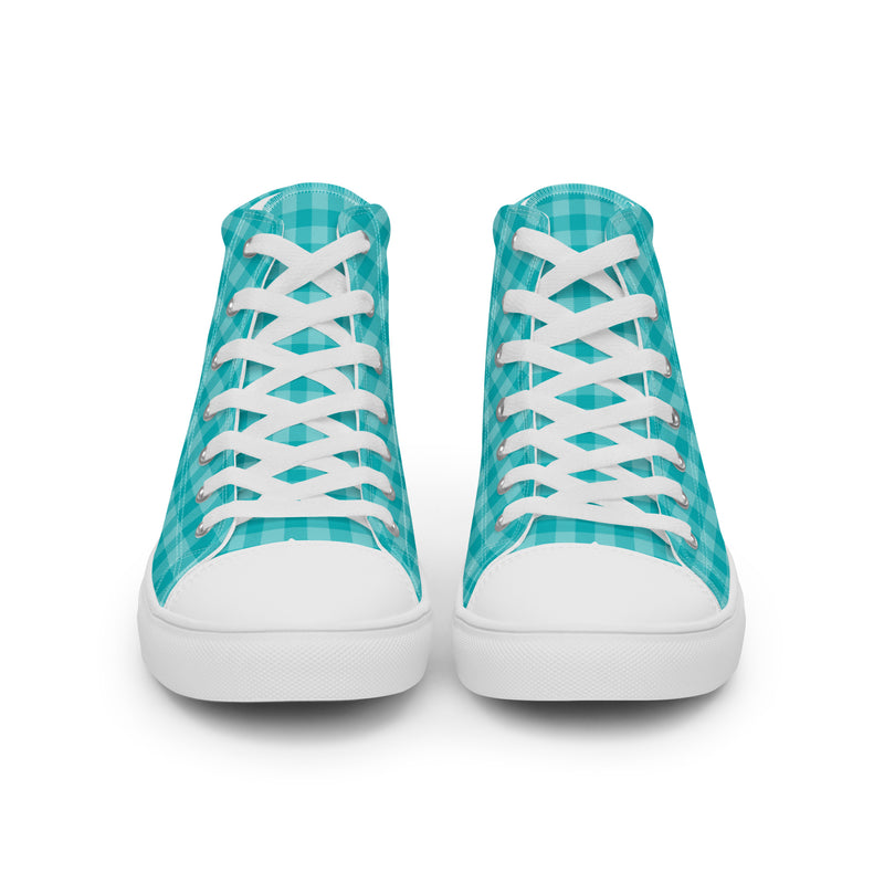 Teal Gingham High Top #200 - Close Up Detail | HA!LO Canvas Sneakers