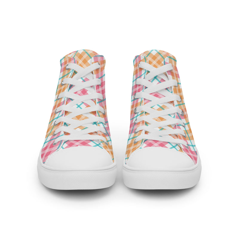 Rainbow Plaid High Top #202 - Close Up Detail | HA!LO Canvas Sneakers