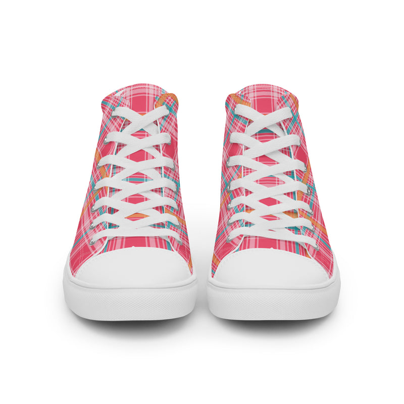Coral Plaid High Top #203 - Close Up Detail | HA!LO Canvas Sneakers