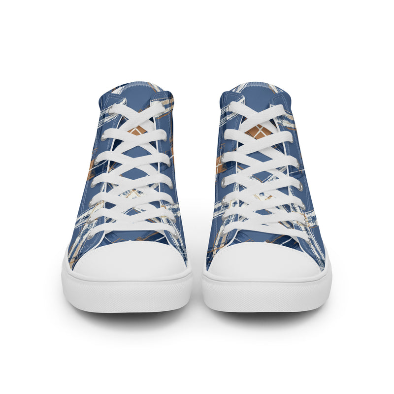Blue Plaid High Top #229 - Close Up Detail | HA!LO Canvas Sneakers