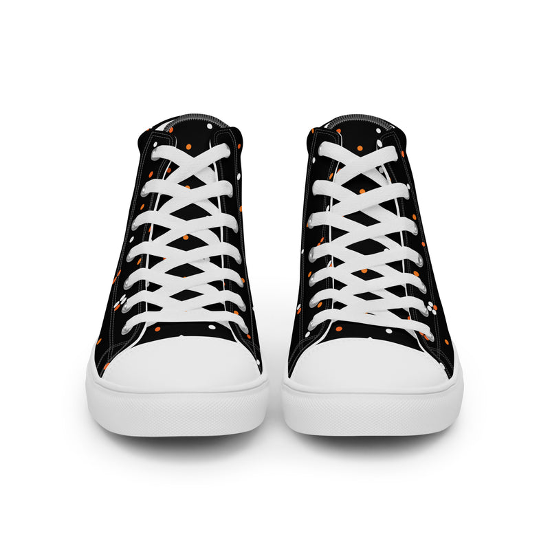 Black Orange Dot High Top #246 - Close Up Detail | HA!LO Canvas Sneakers