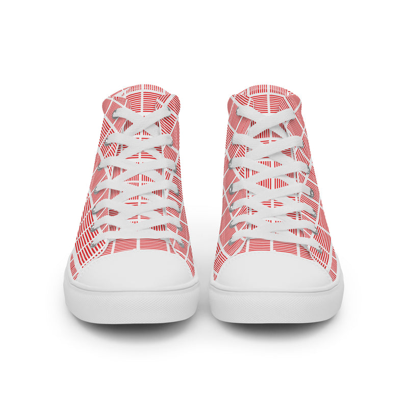 Red Grid High Top #294 - Close Up Detail | HA!LO Canvas Sneakers