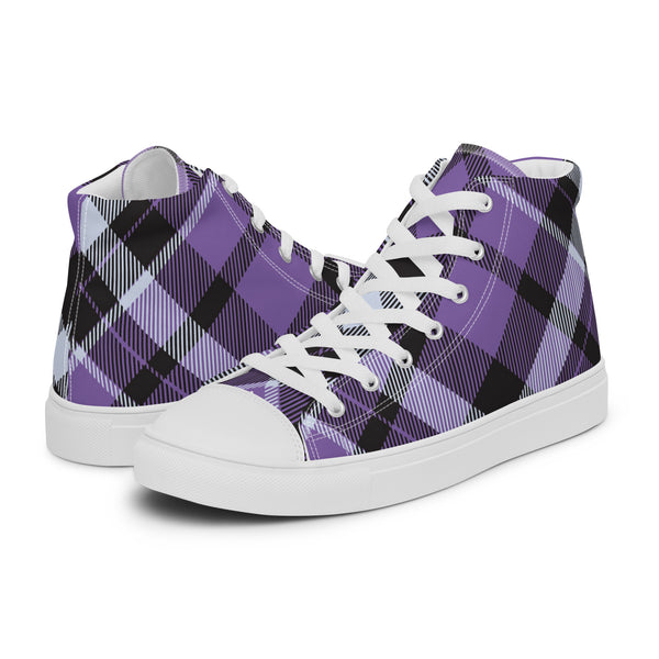 HA!LO Purple Plaid #41 Men’s Canvas High Top Sneakers