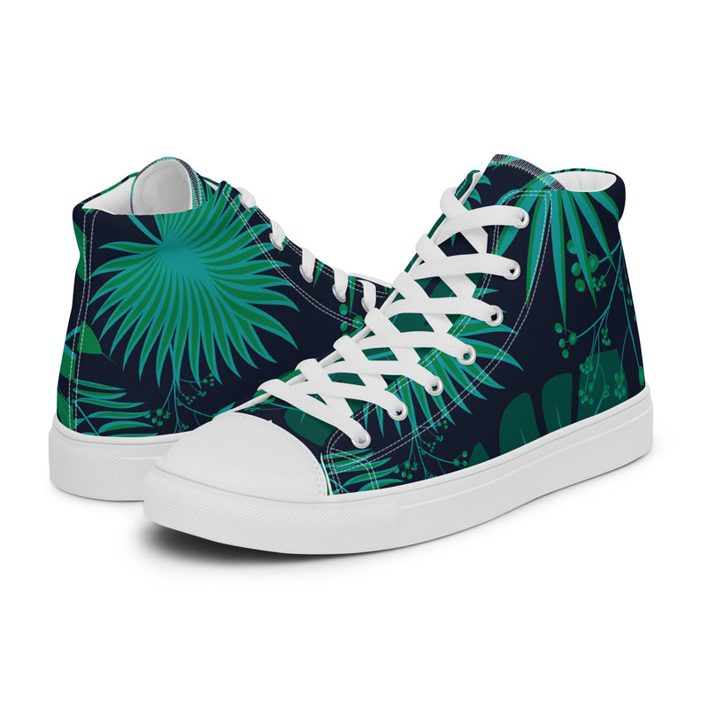 Teal Tropical High Top #111 - Canvas High Top Sneakers | HA!LO