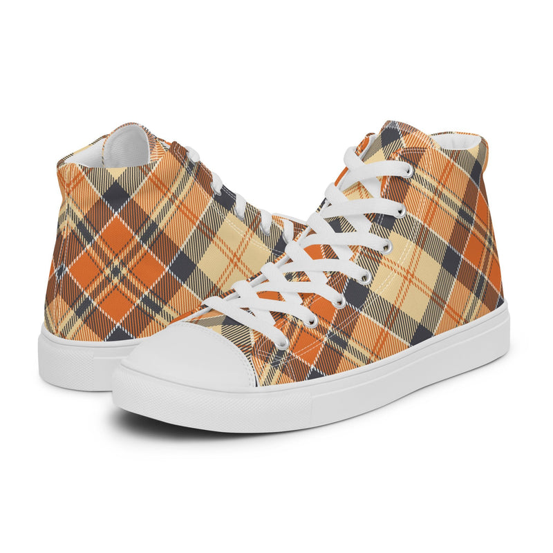 Orange Plaid Dad High Top #166 - Canvas High Top Sneakers | HA!LO
