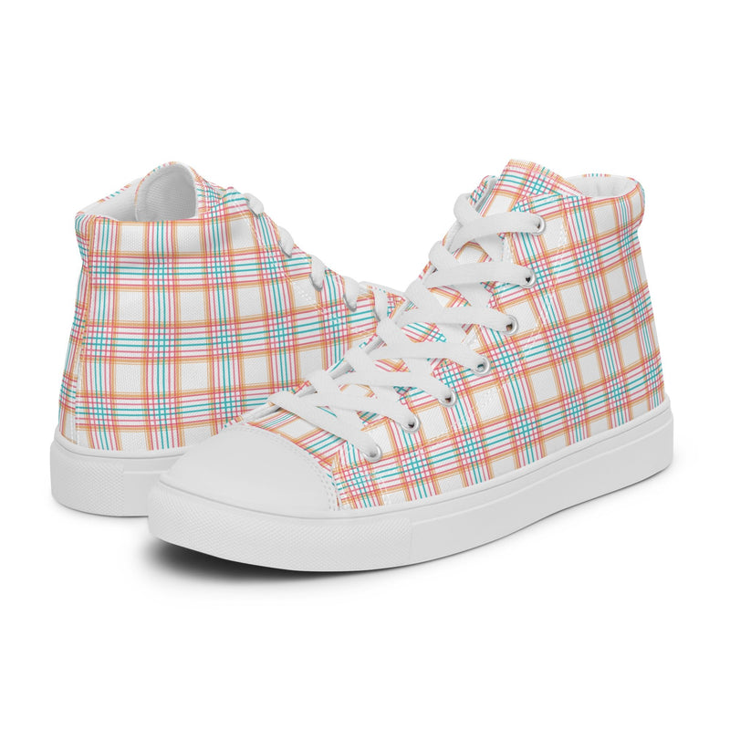 Peach Plaid High Top #196 - Canvas High Top Sneakers | HA!LO