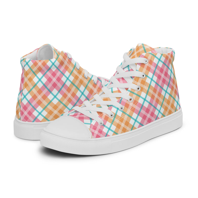 Rainbow Plaid High Top #202 - Canvas High Top Sneakers | HA!LO