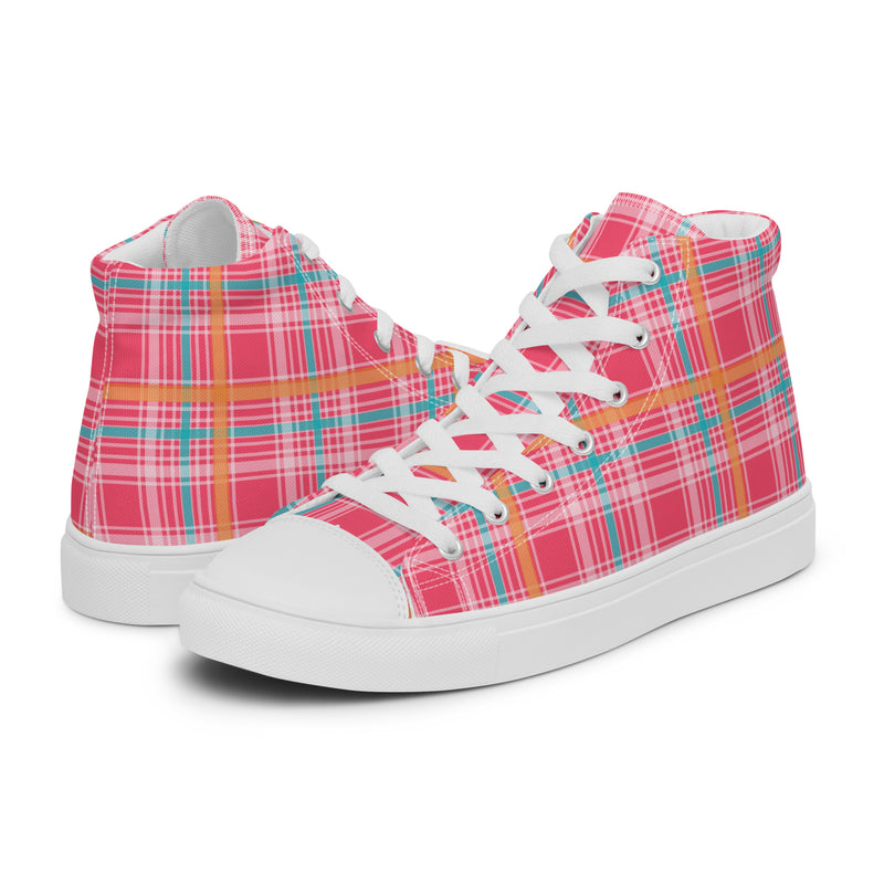 Coral Plaid High Top #203 - Canvas High Top Sneakers | HA!LO