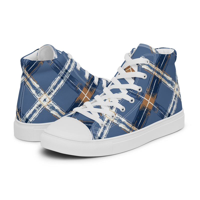 Blue Plaid High Top #229 - Canvas High Top Sneakers | HA!LO