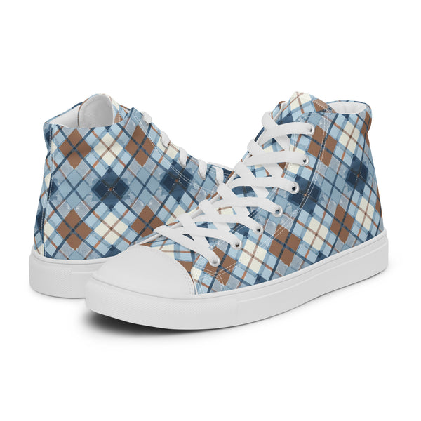 HA!LO Blue Argyle #233 Men’s Canvas High Top Sneakers