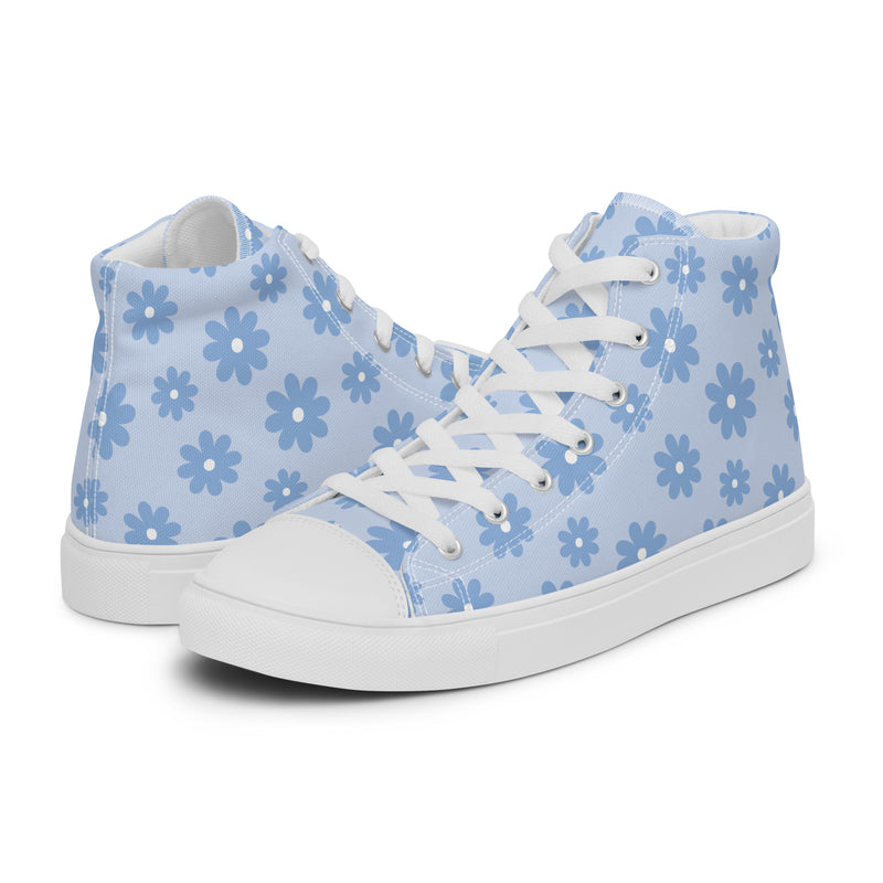 Blue Floral High Top #241 - Canvas High Top Sneakers | HA!LO