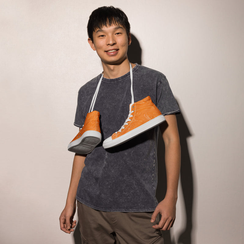 HA!LO Orange Marble #348 — Men’s Canvas High Top